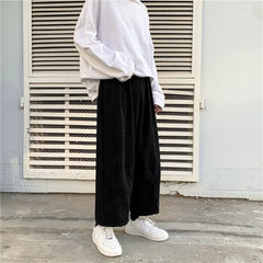 Solid Corduroy Straight Trousers Male Loose