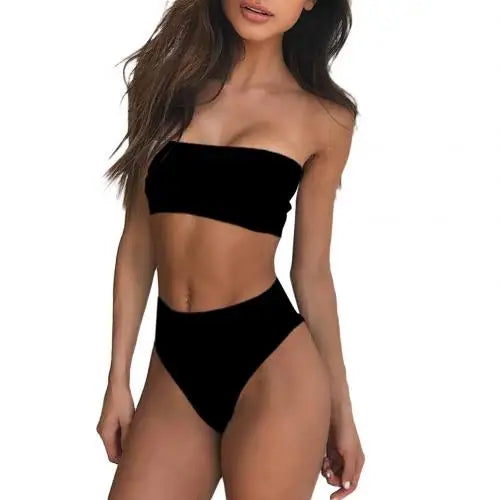 Stylish Solid Color Tube Top Bikini Set â€?Perfect for Summer Beach Vibes