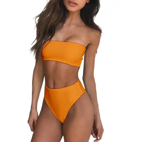 Stylish Solid Color Tube Top Bikini Set â€?Perfect for Summer Beach Vibes