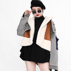 Sweater Leisure Patchwork Woolen Coat with Full Sleeves and Wide Waisted for Women