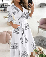 Lace Up Midi Dress Sleeve A-line Patchwork Dresses For Women Summer Lady V-neck Tunic