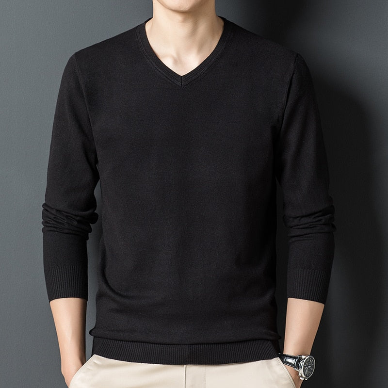 Sweaters men Classic Style Business Casual Pullover V-neck Thin Brand Bottoming Shirt