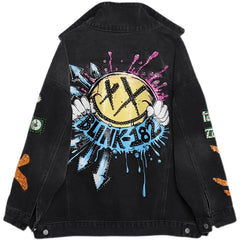2024 Letter Denim Jacket for Women Vintage Hip Hop Style