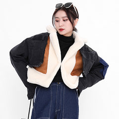Sweater Leisure Patchwork Woolen Coat with Full Sleeves and Wide Waisted for Women