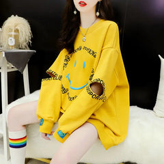 Autumn New Smile Letter Print Loose Long Sleeved oversized Sweatshirt Fall Clothes