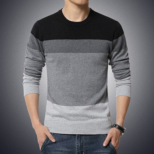 Sweater Pullover Striped Knitted Men Korean Casual Plain Jumper Clothes