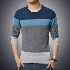 Sweater Pullover Striped Knitted Men Korean Casual Plain Jumper Clothes