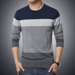 Sweater Pullover Striped Knitted Men Korean Casual Plain Jumper Clothes