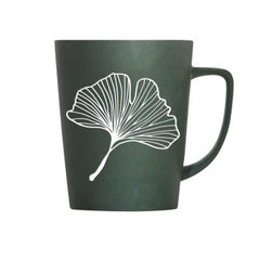 Leaf Pattern Ceramic Coffee Mug With Lid Spoon Large Capacity