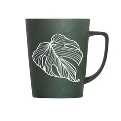 Leaf Pattern Ceramic Coffee Mug With Lid Spoon Large Capacity
