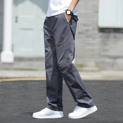 Loose Straight Oversize Men's Cargo Pants Black Cotton Casual Trousers