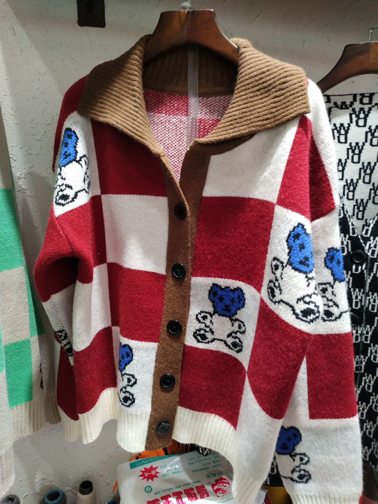 Sweater Korean Style Women Plaid Loose Knitted Jumper Fashion Polo