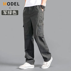 Loose Straight Oversize Men's Cargo Pants Black Cotton Casual Trousers