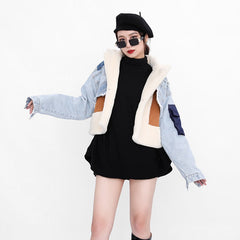 Sweater Leisure Patchwork Woolen Coat with Full Sleeves and Wide Waisted for Women