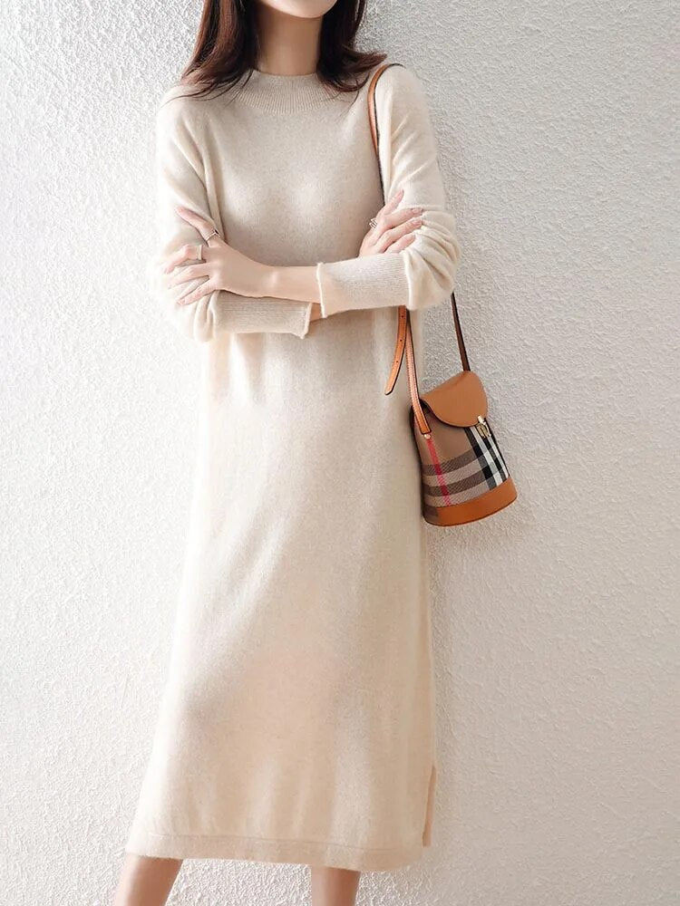 Hot Sale Winter Fashion Women's Pure Wool Knitted Sweater Dress