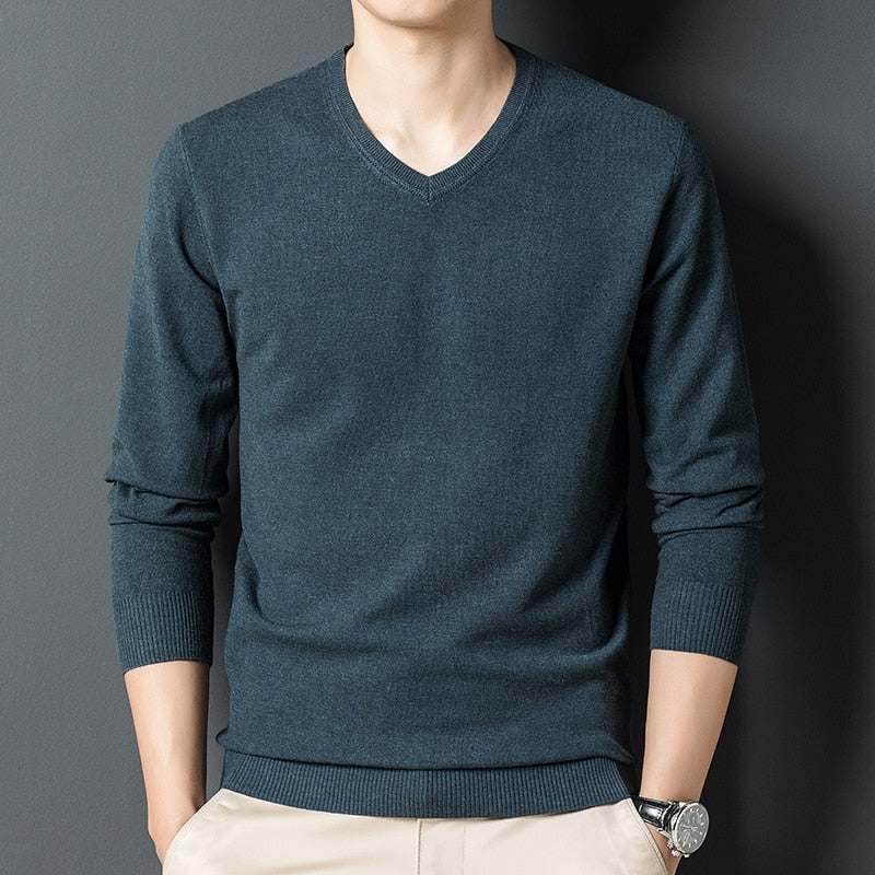 Sweaters men Classic Style Business Casual Pullover V-neck Thin Brand Bottoming Shirt