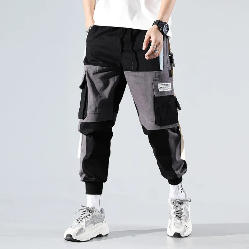 Men Cargo Pants Hip-Hop Loose Stitching Streetwear