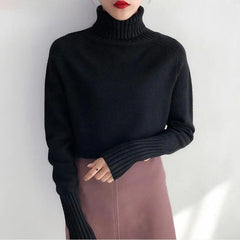 Women's Turtleneck Sweater Knitted Loose Pullover with High Elasticity, Thick for Autumn and Winter