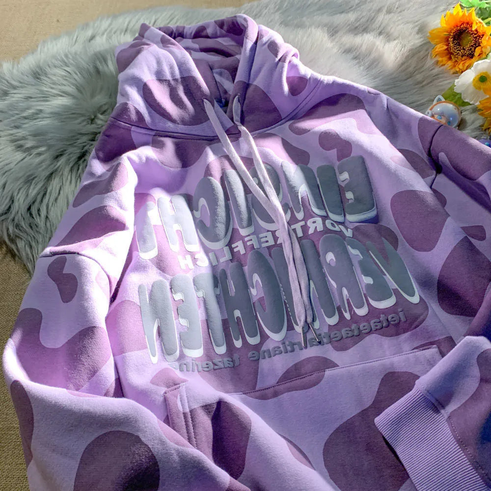 Korean Cow Print Hoodie Harajuku Hip Hop Streetwear for Women's Top