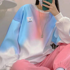 Chic Retro Letters Embroidery Sweatshirts Vintage Womens Winter Tops Thick Fleece Casual