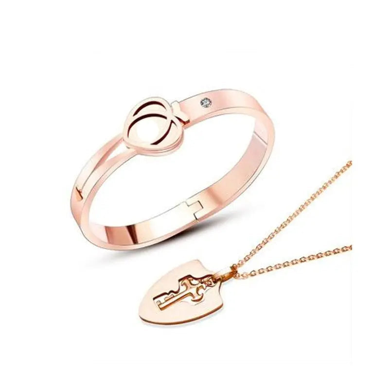 Heart Love Lock Bracelet With Key and Necklace