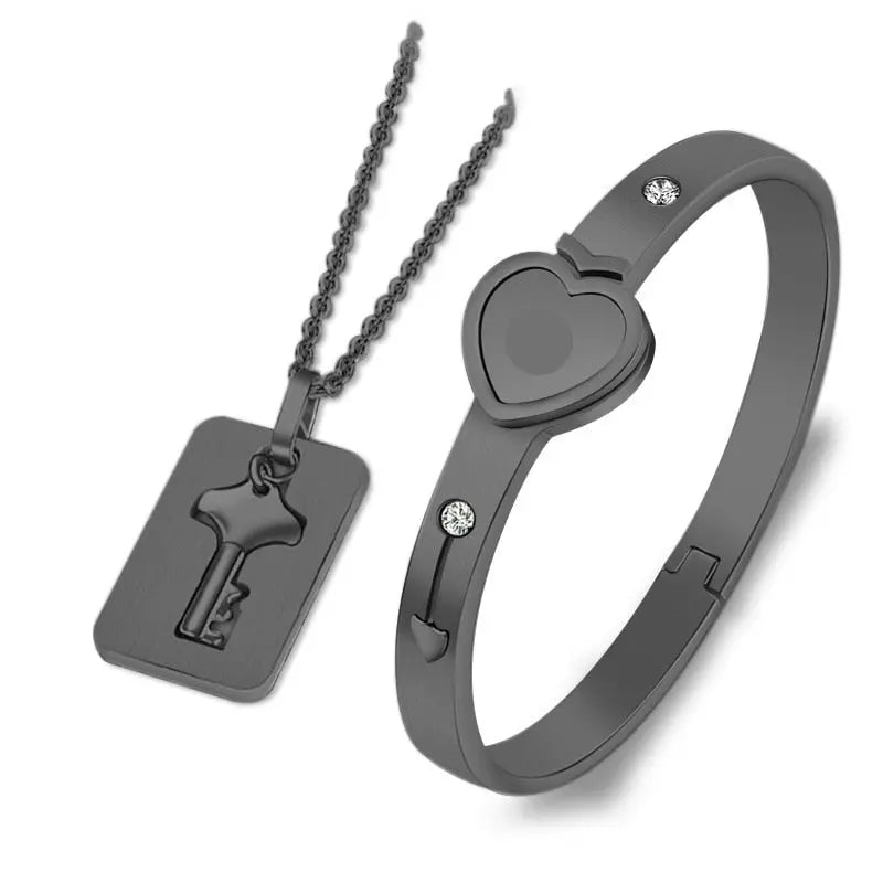 Heart Love Lock Bracelet With Key and Necklace