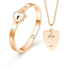Heart Love Lock Bracelet With Key and Necklace
