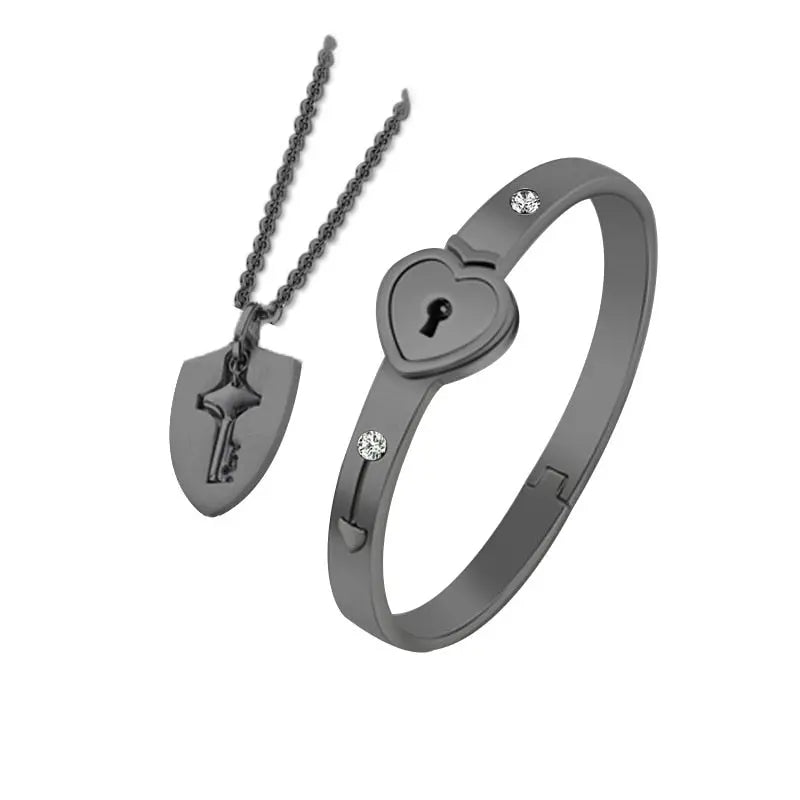 Heart Love Lock Bracelet With Key and Necklace