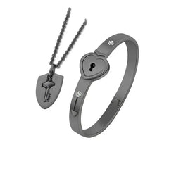Heart Love Lock Bracelet With Key and Necklace