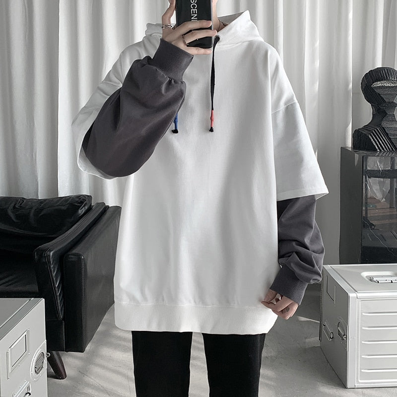Spring Autumn Fashion Harajuku Patchwork Casual Oversized Hoodies Hip Hop