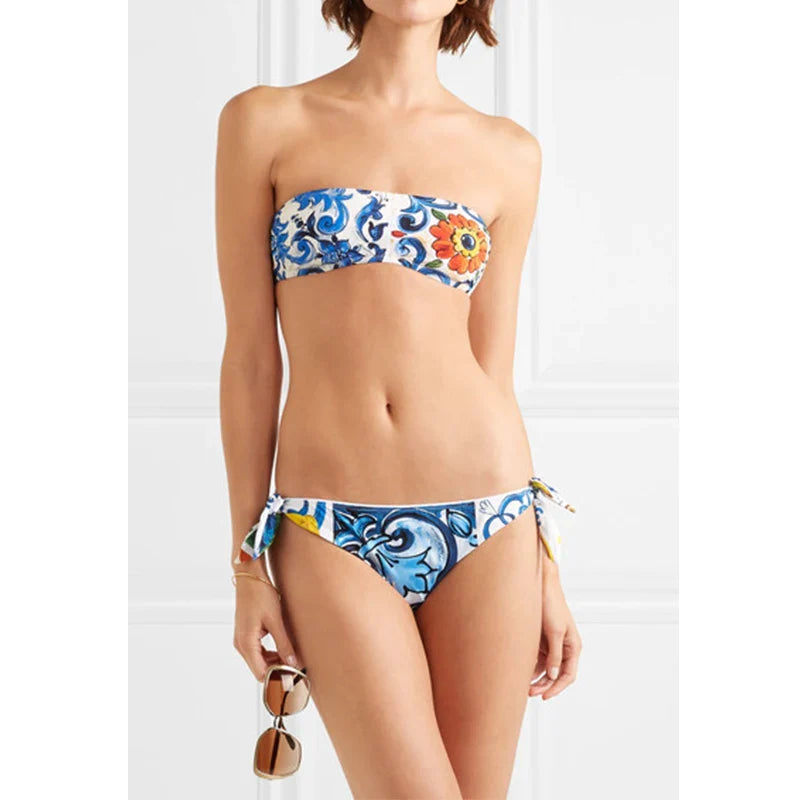 Women's Swimming Suit Bikini Wave Print