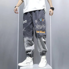 Men Graffiti Print Hip Hop Style Harem Denim Pants