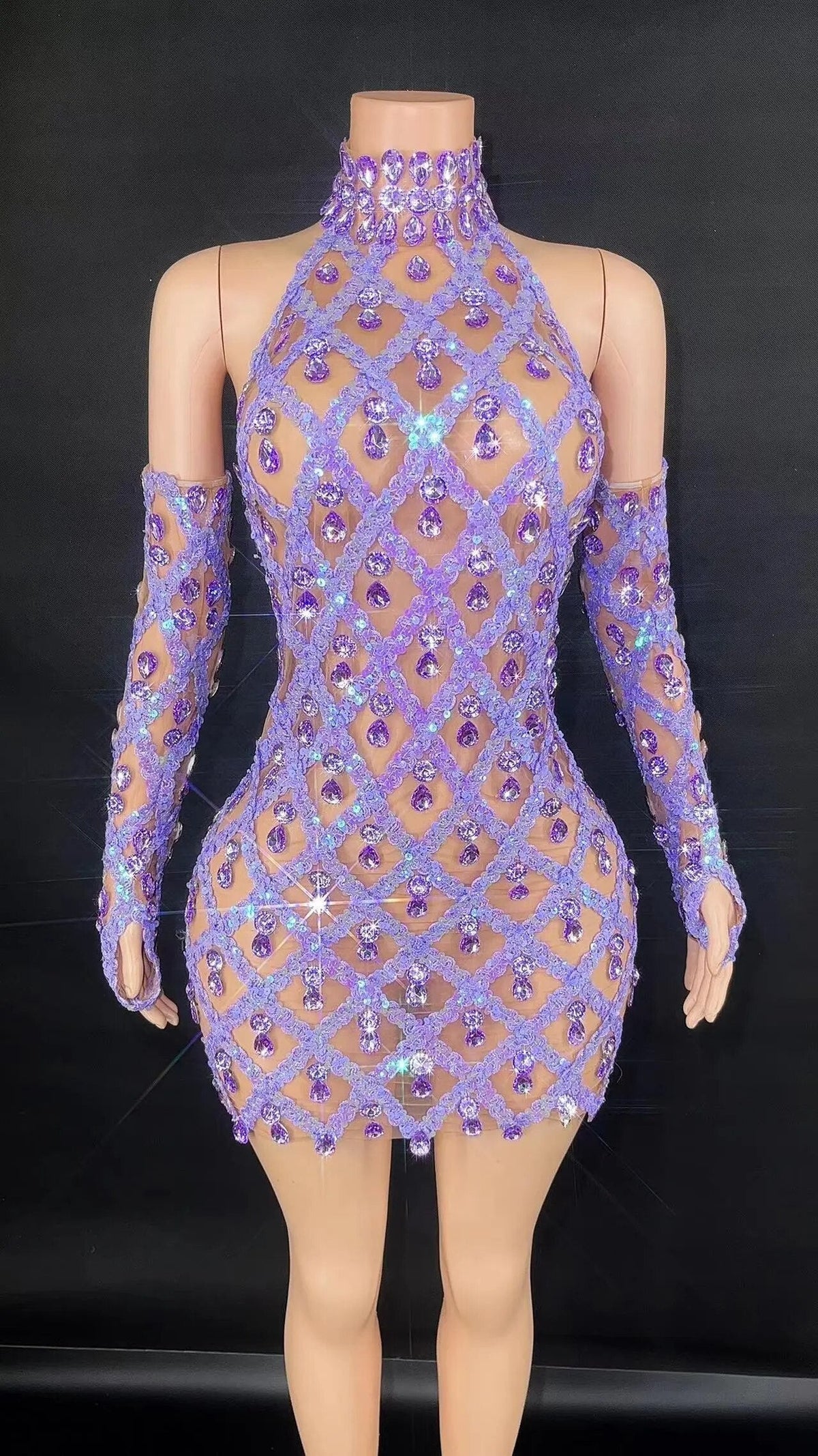 Hillary Rhinestones Mesh Dress