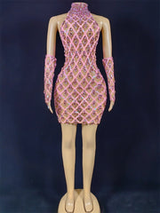 Hillary Rhinestones Mesh Dress