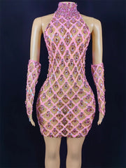 Hillary Rhinestones Mesh Dress