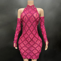 Hillary Rhinestones Mesh Dress