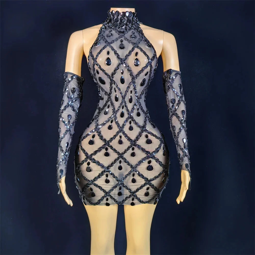 Hillary Rhinestones Mesh Dress