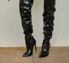Kam Leather Pleated Knee Boots