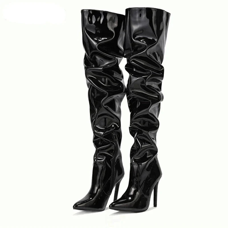 Kam Leather Pleated Knee Boots