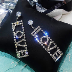 LOVE Rhinestone Dangle Earrings