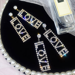 LOVE Rhinestone Dangle Earrings