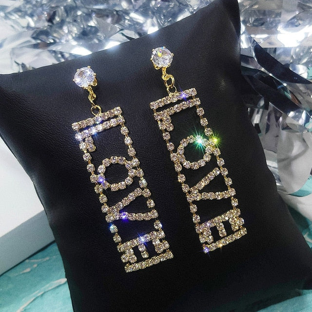 LOVE Rhinestone Dangle Earrings