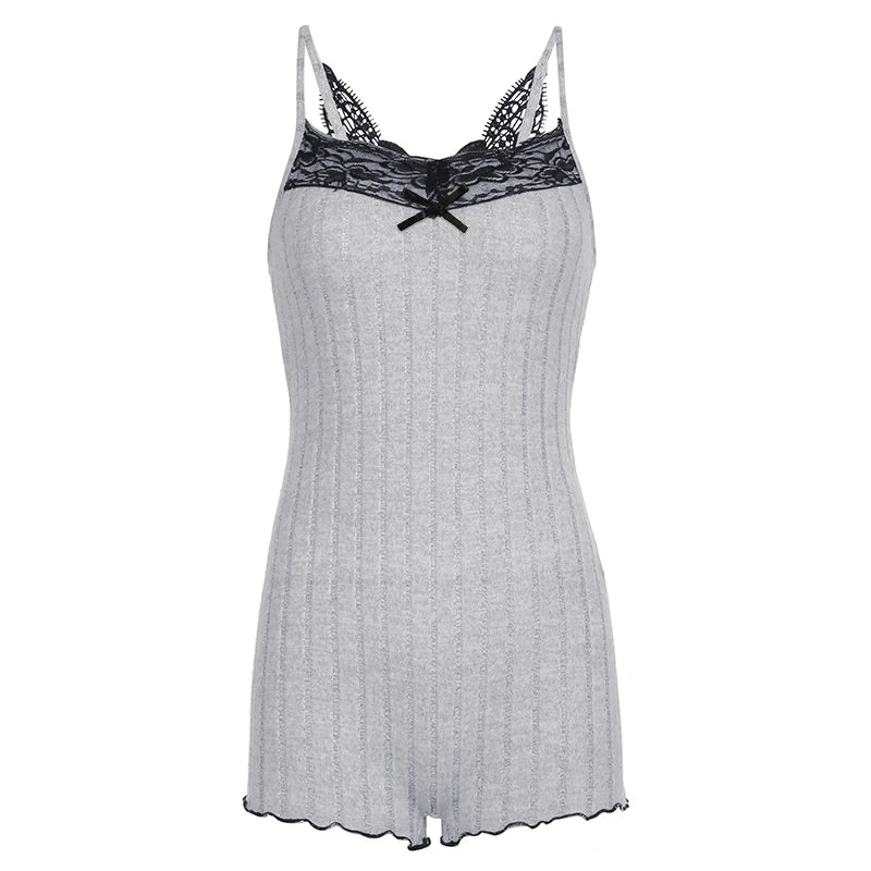 Lace Butterfly Knit Short Romper