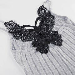 Lace Butterfly Knit Short Romper