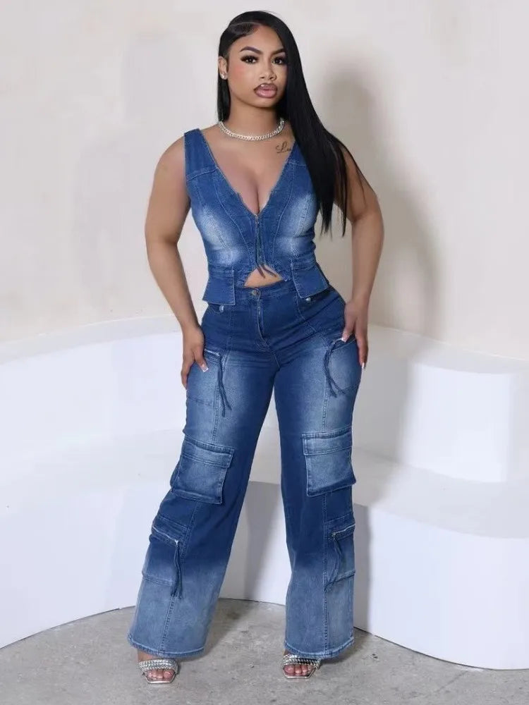 Layna Vest Denim Set