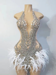 Luxury Beaded Crystal Feather Dress