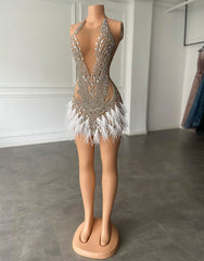 Luxury Beaded Crystal Feather Dress