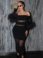 Luxury Feather Bandage Midi Dress