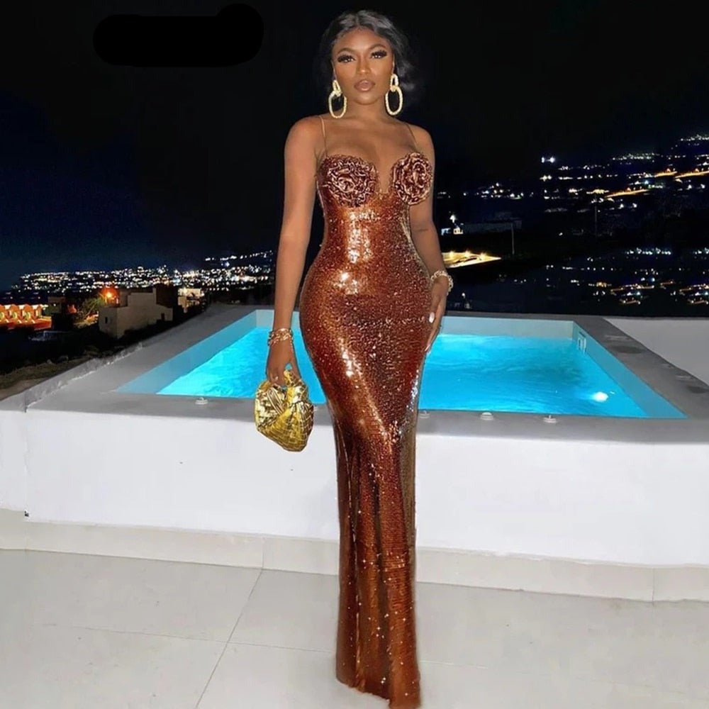 Luxury Sequins Bodycon Maxi Dress