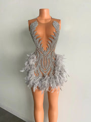 Luxury Sheer Cocktail Feather Dress